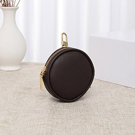 Solid Faux Leather Round Mini Attachable Coin Bag