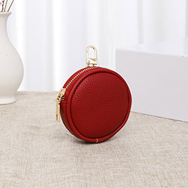 Solid Faux Leather Round Mini Attachable Coin Bag