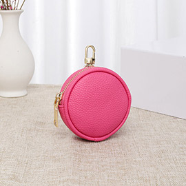 Solid Faux Leather Round Mini Attachable Coin Bag