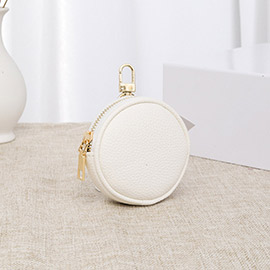 Solid Faux Leather Round Mini Attachable Coin Bag