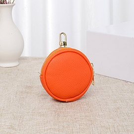 Solid Faux Leather Round Mini Attachable Coin Bag