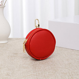 Solid Faux Leather Round Mini Attachable Coin Bag
