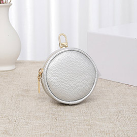 Solid Faux Leather Round Mini Attachable Coin Bag