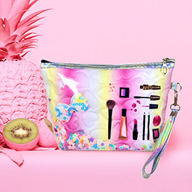 Cosmetic Printed Heart Patterned Ombre Pouch Bag