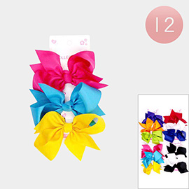 12 Set of 3 - Solid Bow Snap Alligator Hair Clips