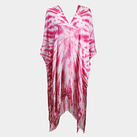Tie Dye Frayed Cover Up Kimono Poncho
