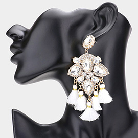 Multi Stone Embellished Tassel Link Dangle Earrings