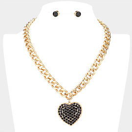 Rhinestone Embellished Heart Pendant Necklace