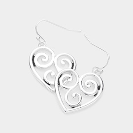 Swirl Metal Heart Dangle Earrings