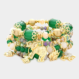 5PCS - Metal Elephant Charm Multi Beaded Stretch Bracelets