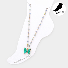 Butterfly Charm Faceted Bead Link Anklet