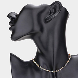 Faceted Bead Station Double Layered Choker Necklace