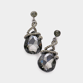 Teardrop Stone Accented Dangle Evening Earrings