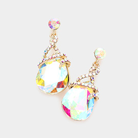 Teardrop Stone Accented Dangle Evening Earrings