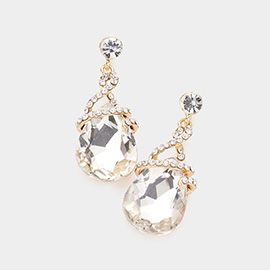 Teardrop Stone Accented Dangle Evening Earrings