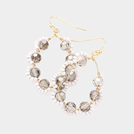 Faceted Bead Embellished Open Teardrop Dangle Earrings