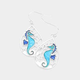 Seahorse Accented Teardrop Dangle Earrings