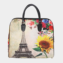 Eiffel Tower Sunlower Printed Tote / Crossbody Travel Bag