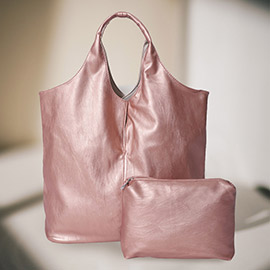 2PCS - Reversible Metallic Tote and Pouch Bags