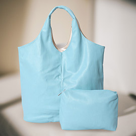 2PCS - Reversible Metallic Tote and Pouch Bags