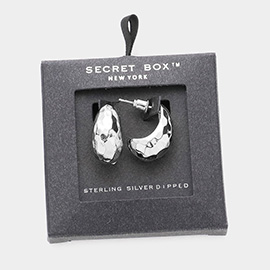 Secret Box _ Sterling Silver Dipped Curved Metal Earrings