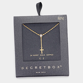 Secret Box _ 14K God Dipped CZ Pointed Cross Pendant Necklace