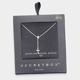 Secret Box _ Sterling Silver Dipped CZ Pointed Cross Pendant Necklace