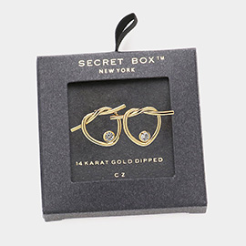 Secret Box _ 14K Gold Dipped CZ Knot Heart Stud Earrings