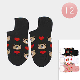 12Pairs - Cute Bear Heart Printed Socks