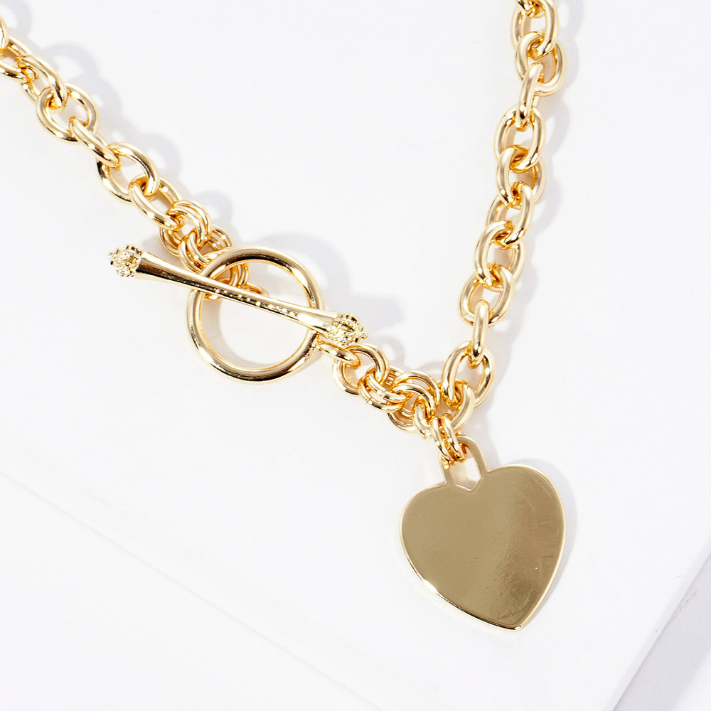 Gold Gold Dipped Brass Metal Heart Lock Pendant Necklace