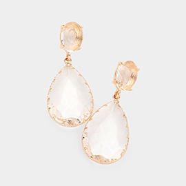 Oval Teardrop Stone Link Dangle Evening Earrings