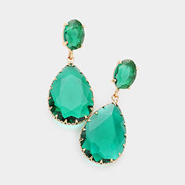 Oval Teardrop Stone Link Dangle Evening Earrings