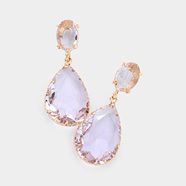 Oval Teardrop Stone Link Dangle Evening Earrings