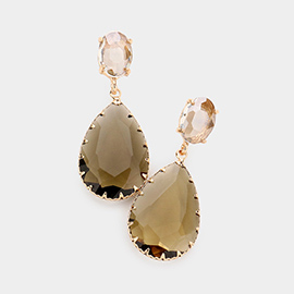 Oval Teardrop Stone Link Dangle Evening Earrings