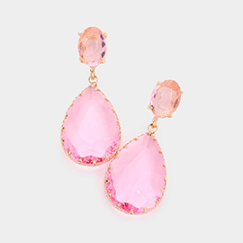 Oval Teardrop Stone Link Dangle Evening Earrings