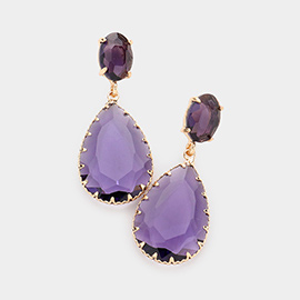 Oval Teardrop Stone Link Dangle Evening Earrings