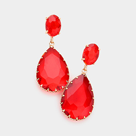 Oval Teardrop Stone Link Dangle Evening Earrings