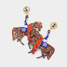 Glittered Derby Horse Dangle Earrings