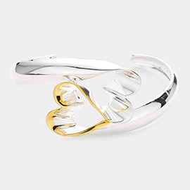 Open Heart Accented Wavy Cuff Bracelet