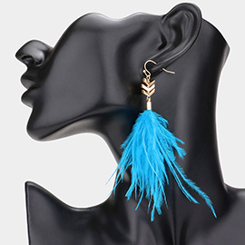 Metal Chevron Feather Link Dangle Earrings