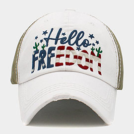 Hello Freedom Message Mesh Back Vintage Baseball Cap