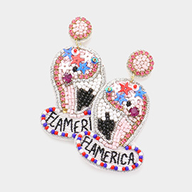 Flamerica Message Felt Back American USA Flag Multi Beaded Flamingo Dangle Earrings