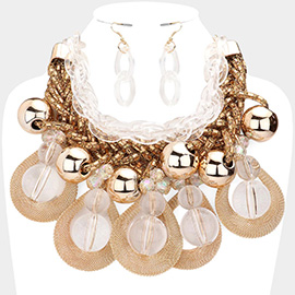 Metal Open Teardrop Lucite Ball Accented Statement Necklace