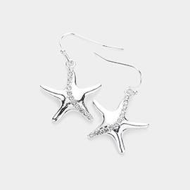 Rhinestone Embellished Metal Starfish Dangle Earrings