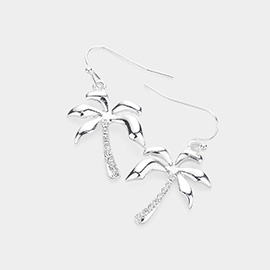 Rhinestone Embellished Metal Palm Tree Dangle Earrings