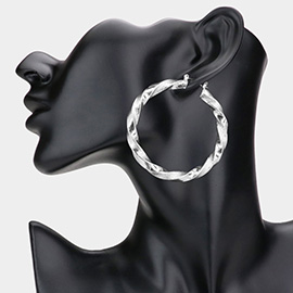 2.3 Inch Twisted Metal Hoop Pin Catch Earrings