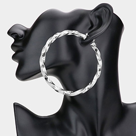 3.2 Inch Twisted Metal Hoop Pin Catch Earrings