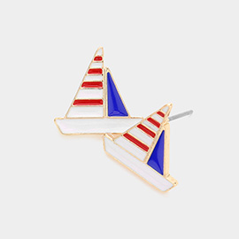 American USA Flag Sailboat Stud Earrings