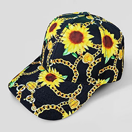 Sunflower Chain Patterned Baseball Cap