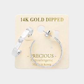 14K White Gold Dipped 1.2 Inch Textured Metal Hoop Earrings